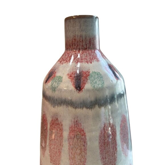 Set Of 2 Ceramic Vases With Handpainted Floral & Abstract Patterns In Pastel Pin - Picture 12 of 16